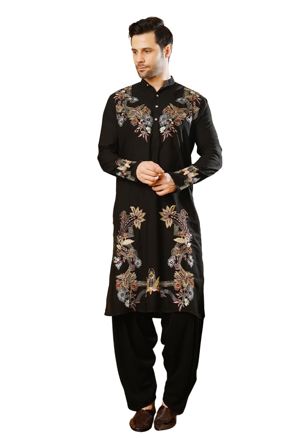 wintage Men's Cotton Blend Black Kurta Patyala Set-picture-36
