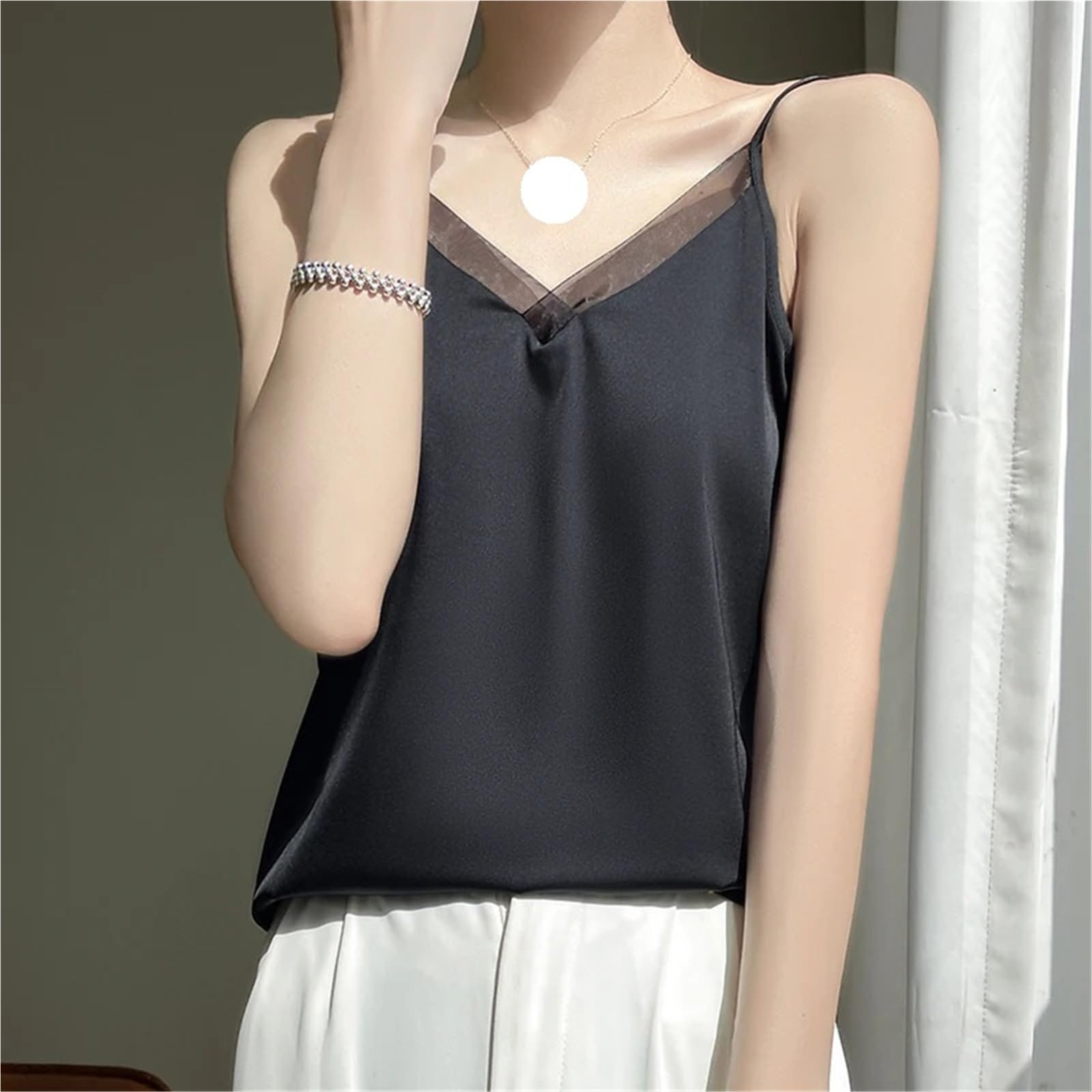 Camisola SóLida BáSica Chaleco de Verano for Mujer, satén y Seda, con Tirantes Encaje, sin Mangas para Niña Camisola