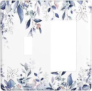 Decorative Outlet Covers Rustic Ink Blue Eucalyptus Leaves Sage leaf 2 Gang Outlet Cover Wall Plate Single Toggle Rocker Light Switch Cover Plate Switch Plate Covers for Bedroom Decor