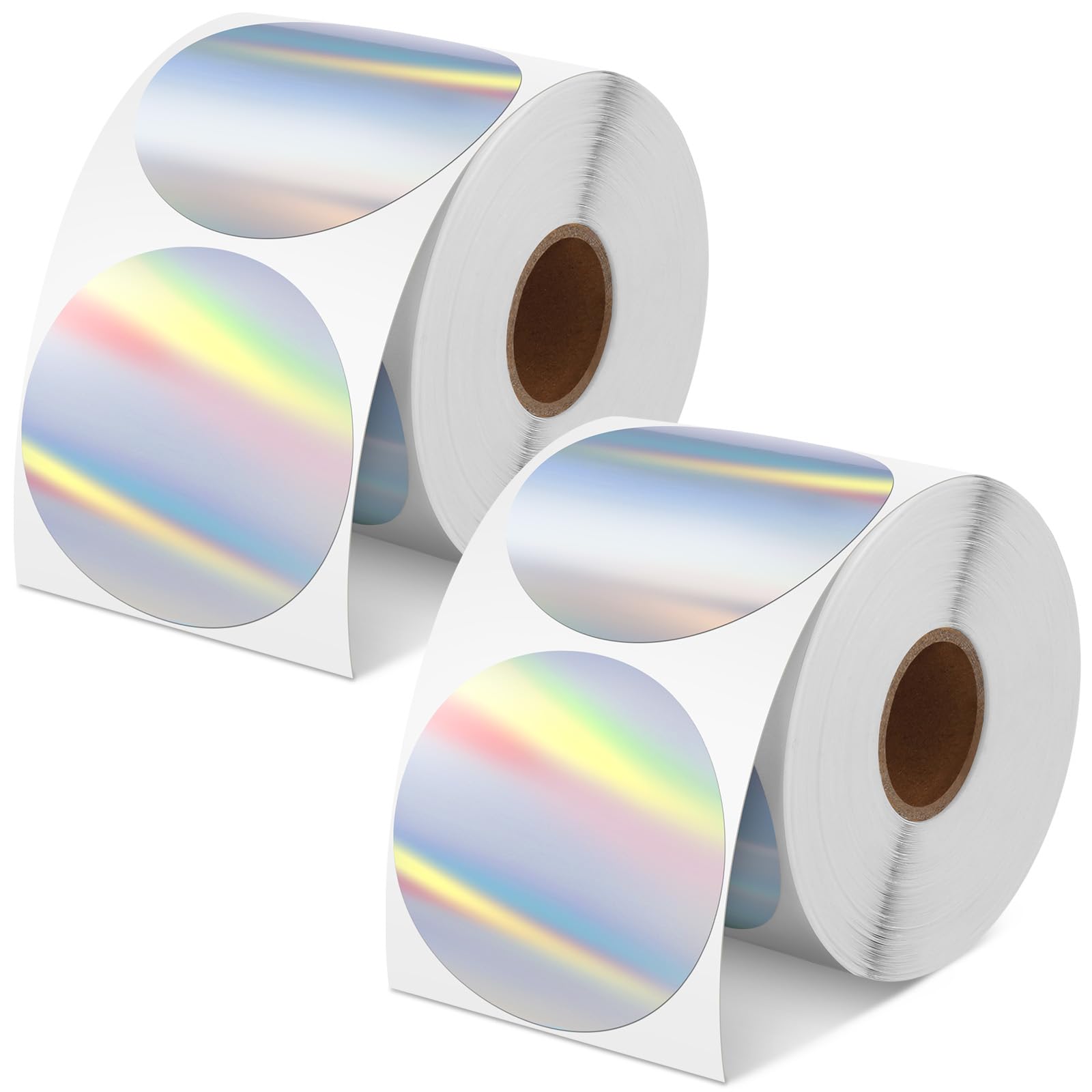 Kosiz 1000 Labels/ 2 Rolls Holographic Thermal Sticker Labels Self Adhesive Printable Thermal Rainbow Stickers for DIY Logo Design Qr Code Name Tag(