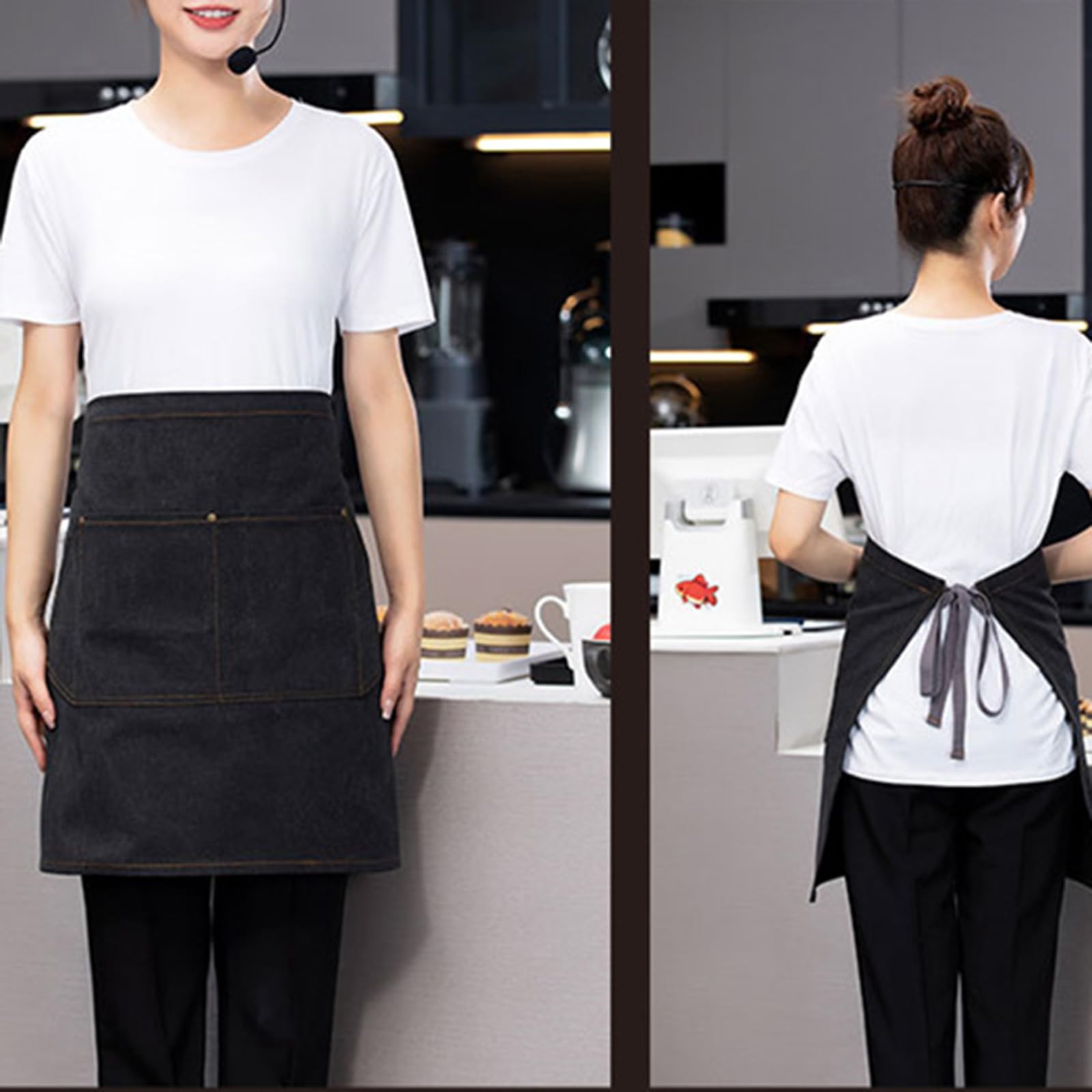 2 Kochschürzen Restaurant Küche Arbeitskleidung Canvas Schürze mit Taschen for Kochen