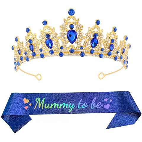 Mom to Be Sash Crown Party Kit Gender Reveal and Baby Girl Showers Sash and Tiara Mummy To Be Gift for Her Dark Blue Cover