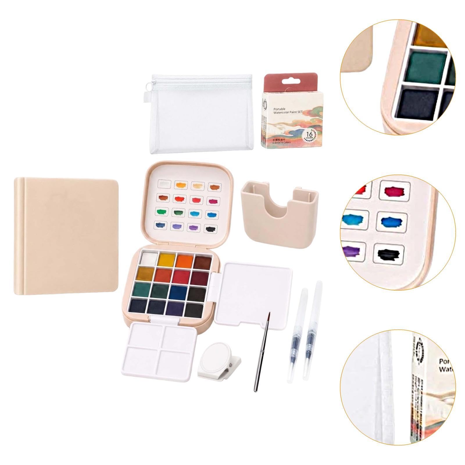 Aquarellfarben-Set, Detailpinsel, Palette, Künstlerbedarf mit Pinsel, Aquarell-Skizzenbuch für Künstler, und Malbegeisterte, Rosa