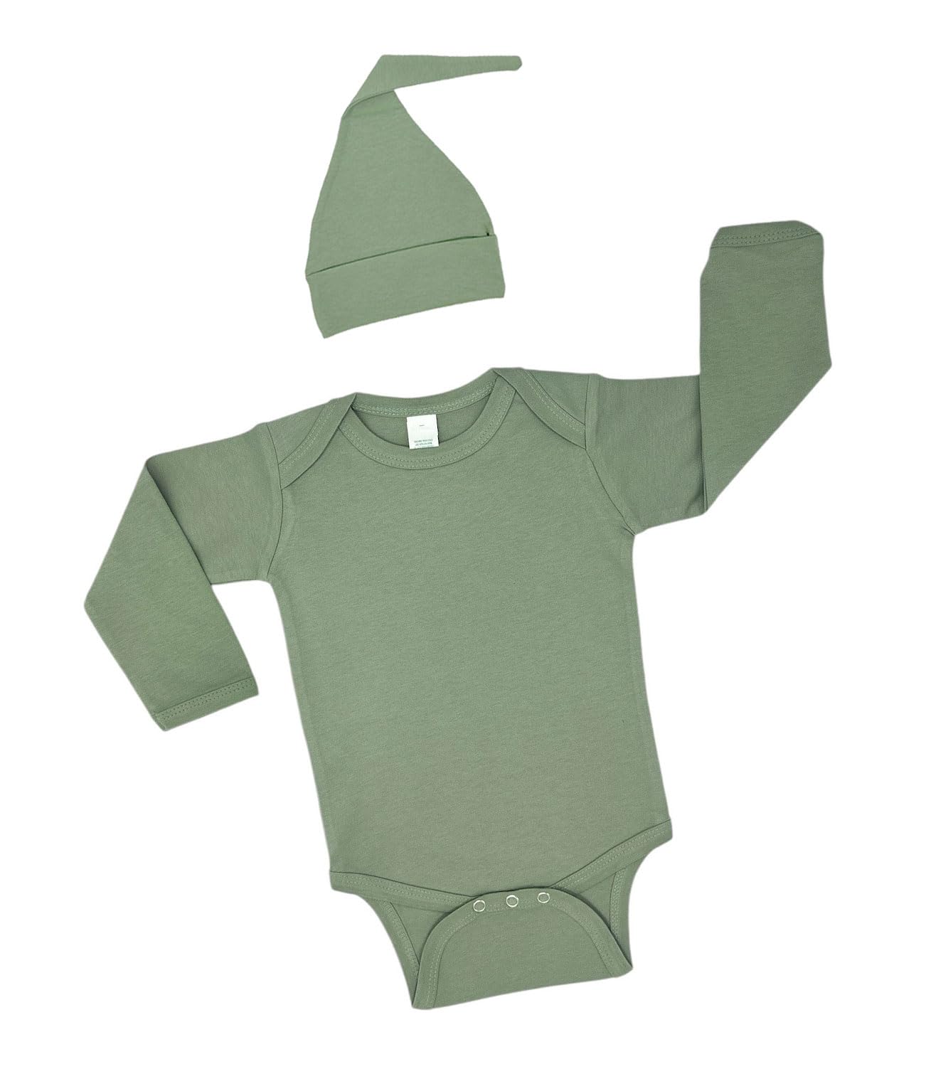 Organic Long Sleeve Baby Bodysuit and Knotted Cap Set, Newborn Organic Baby Gift Set, Organic Cotton (Cactus Green, 3-6 Months)