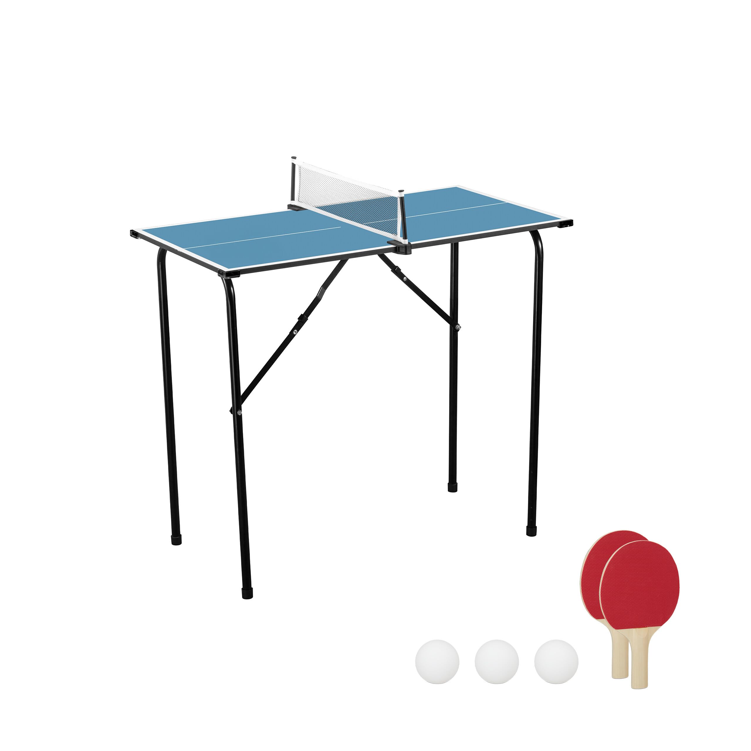 Relaxdays Mini Mesa de Ping Pong Plegable, para Interior, Ahorra Espacio, Altura: 76 x 88 x 48 cm, MDF y Acero, Color Azul