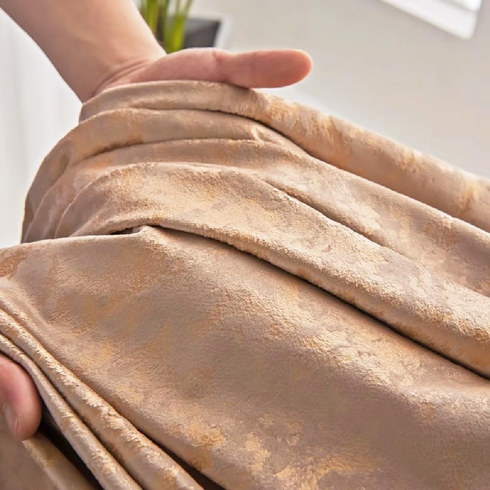 Amidoudou 1 paire de rideaux en velours pour chambre à coucher, salon, luxueux rétro, doré (2 pièces, 168 x 228 cm)