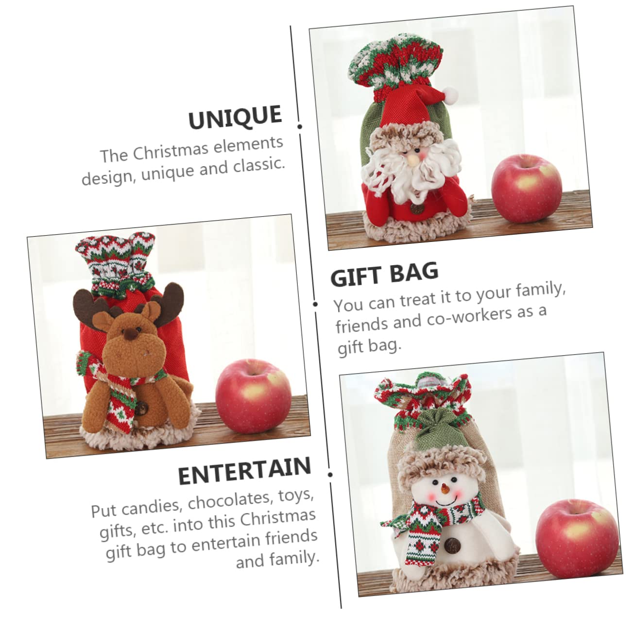 OFFSCH Christmas Bag Mini Treat Bags for Holiday Decor Adorable Santa Snowman Elk Design Lightweight Portable for Xmas Parties Year Celebrations Random Style