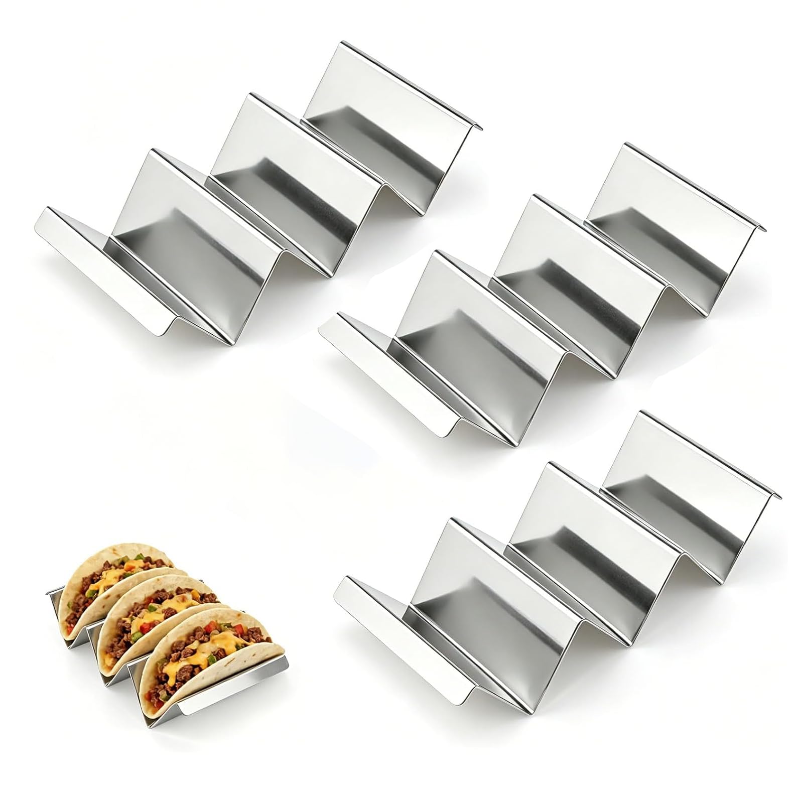 Taco Holder 6 Pack – Stainless Steel Taco Stand Rack with Handles