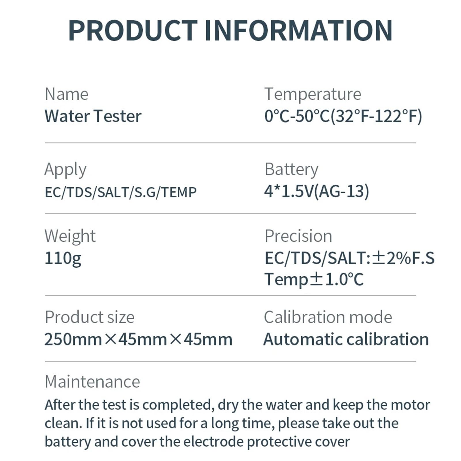 Testeur numérique 5 en 1 de TDS/EC/salinité/SG/température for Aquarium, détecteur d'eau Potable Domestique Précision portative