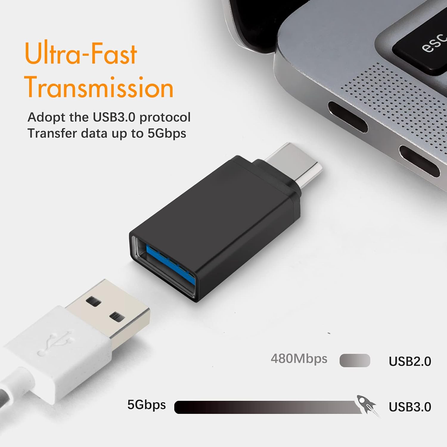 USB C to USB 3.0 Adapter, 4 Pack USB C to A Male to Female Adapter Compatible with MacBook 2018 2017 2016, Samsung Galaxy Note 8, Galaxy S8 S8+ S9, Google Pixel, Nexus, and More (Black)