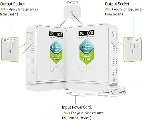 Miniatura 3 de UMI Transformador convertidor de voltaje de 1800 vatios  Convertidor de potencia de CA descendente de alta resistencia de 120 V a 100 V  para uso en