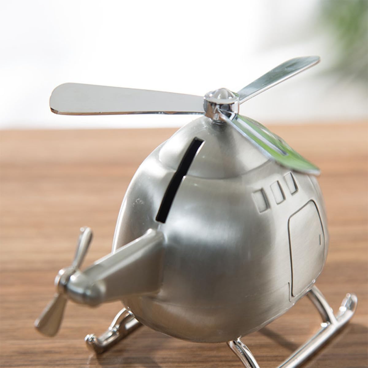 Homoyoyo Tirelire Hélicoptère Argenté en Plastique Mini Taille Boîte à Pièces pour Garçon et Filles et Décoration de Bureau Éducatif pour Économiser de L'argenté Ornement de Bureau Maison