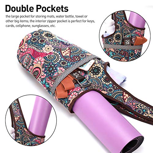 Tyuodna Yoga Mat Bag, Large Size Canvas Yoga Mat Bag, National Wind Yoga Mat Bag with Large Pocket & Zipper Pocket - Image 3