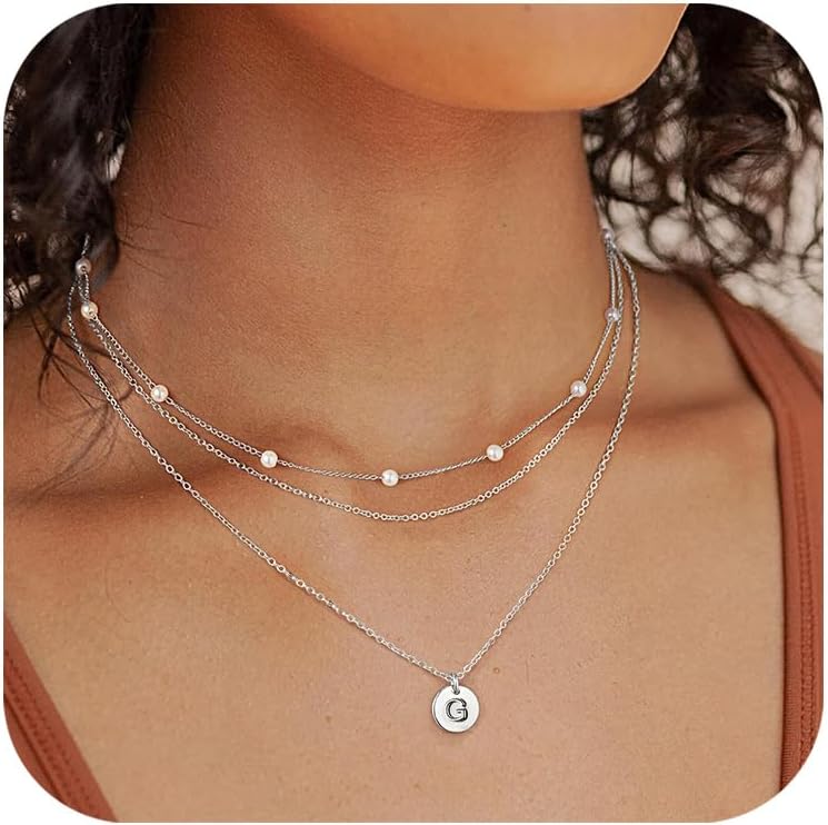 Turandoss Layered Gold Pearl Necklaces for Women - Initial Gold Necklaces for Women, Dainty Gold Necklace, Initial Gold Letter A-Z Pendant Necklace, Gold Jewelry for Women Gifts