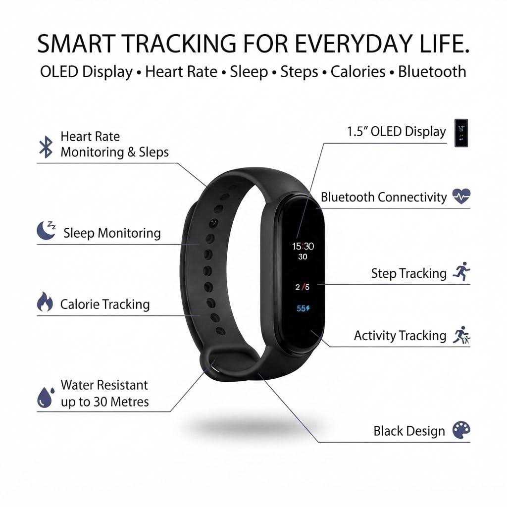 Captcha Smart Fitness Band M10 Lite Band Bracelet/Fitband, Heart Rate Monitor Sensor OLED Bluetooth Wristband Waterproof Sports Health Activity Tracker Watch for All Boys/Girls 1