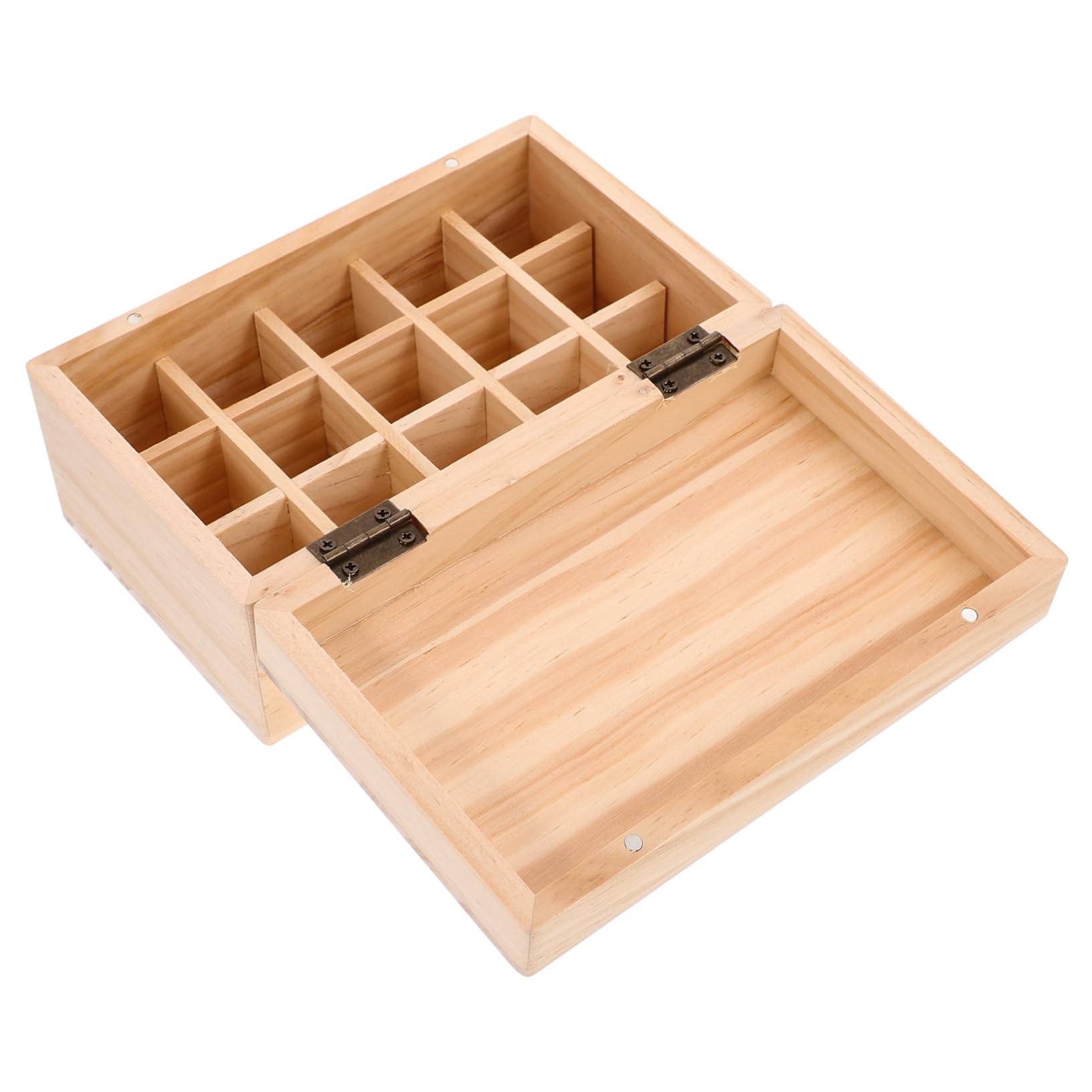 Housoutil Essential Oil Storage Box 15 Grid Wooden Organizer Humidifier Essential Oil Organizer Desktop Storage Case