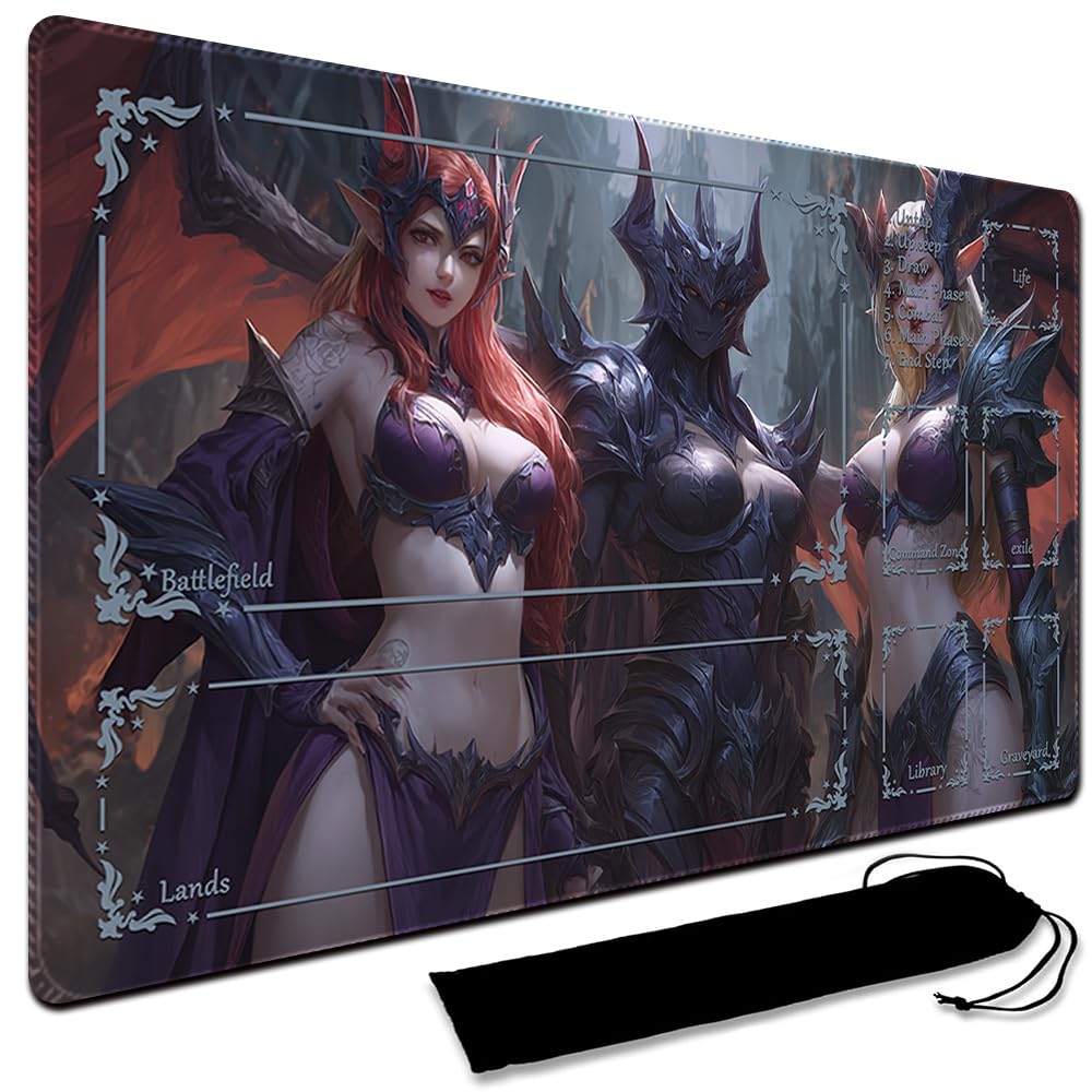 MTG Playmat,With Waterproof Storage black Bag Szie 60 x 35CM , With Zone MTG playmat Stitched Edges Game Play Mat Trading Card Game Playmats TCG Game Mat (With Zone,11)