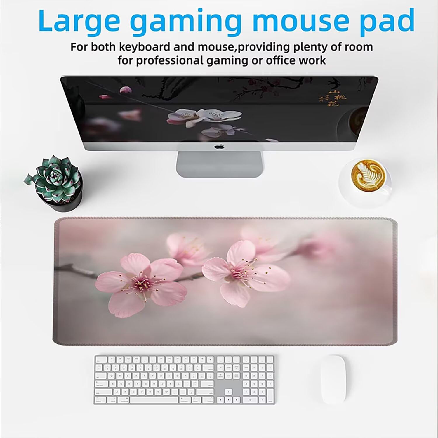 Podkładka pod mysz AAA XXL 1000 x 500 mm duża mata na biurko szyta krawędź wodoodporna antypoślizgowa, laptop poprawia precyzję i szybkość. Gracz, różowy kwiat 4 w0w-905