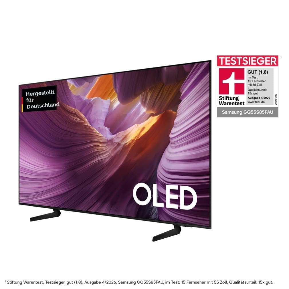 Samsung OLED 4K S85F 55 Zoll (138 cm) UHD Fernseher, NQ4 AI Gen2 Prozessor,4K Upscaling, OLED HDR, Farben Pantone validiert, Dolby Atmos, Gaming-Hub, Knox Security, Samsung Vision AI Smart TV