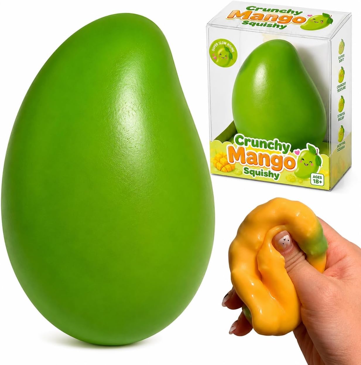 Crunchy Squishy ASMR Bead Filled Stress Relief Squeeze Fidget Toy (Mango)