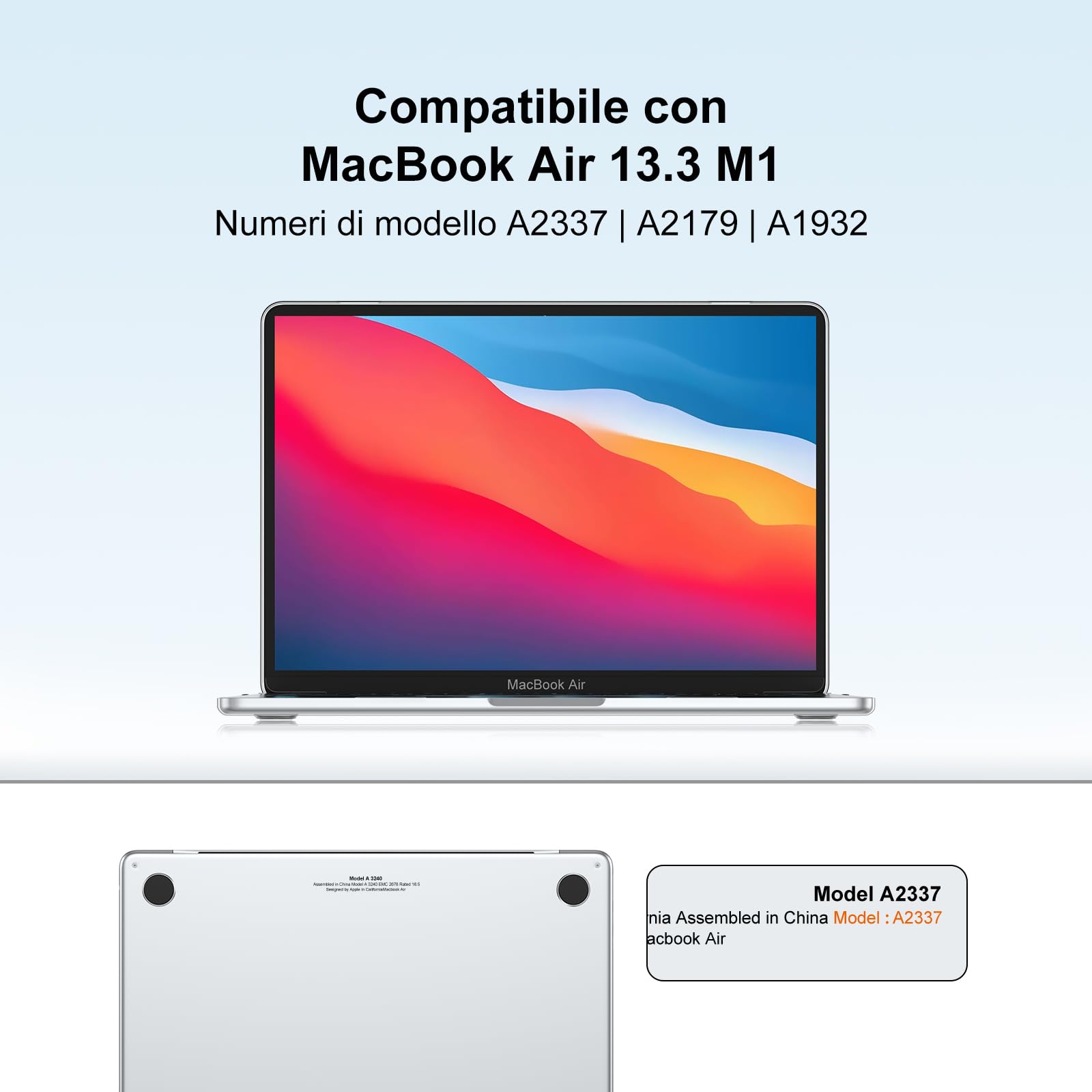NPUOLS Custodia Protettiva per MacBook Air 13 Pollici Cover 2021 2020 2019 2018 Modello A2337(M1) A2179 A1932, Cristallo Rigide Custodia e Ultra Sottile TPU UE Tastiera Cover (A2337 A2179)