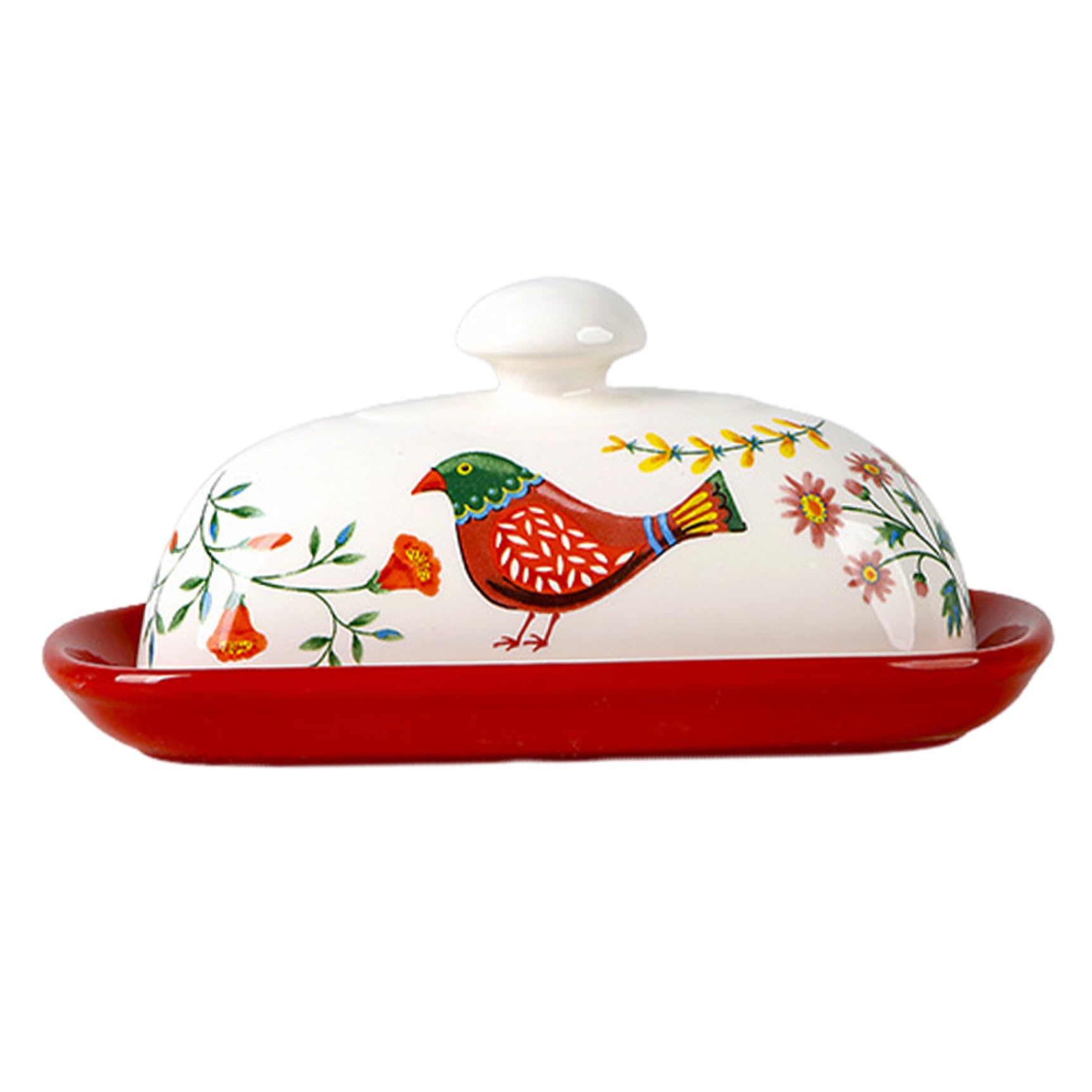 Uanqfegy Butter Dish with Lid - Elegant Floral Pattern Ceramic Butter Dish, Non-Slip Bottom for Kitchen, Style2
