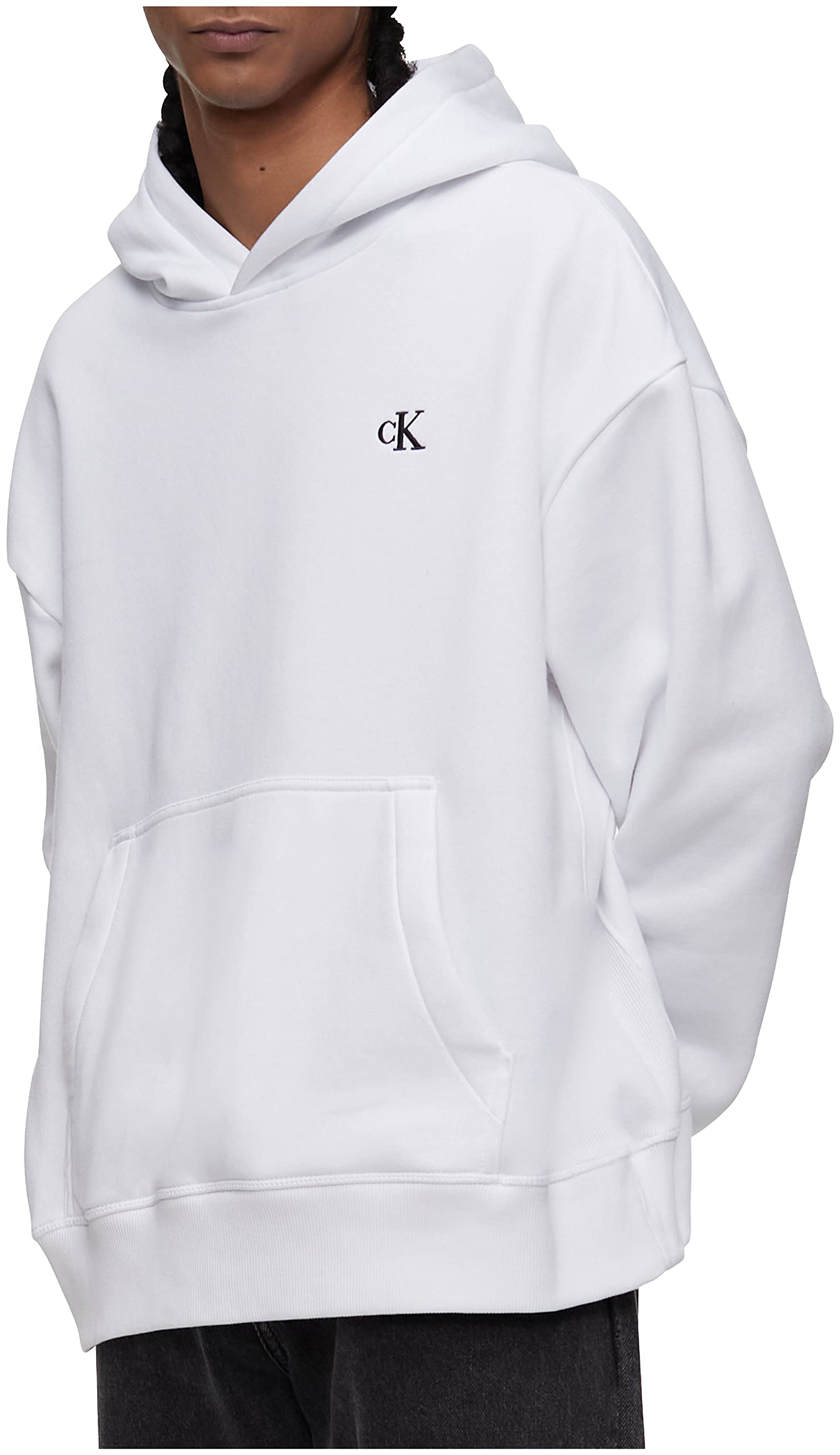 Monogram Logo Fleece Hoodie Calvin Klein Sweatshirt Mens White