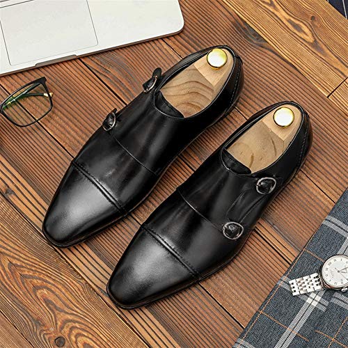 Slip On Formal Shoes for Men Oxford ShoesGenuine Leather Pointed Toe Low Top Monk Strap Block Heel Easy Care2