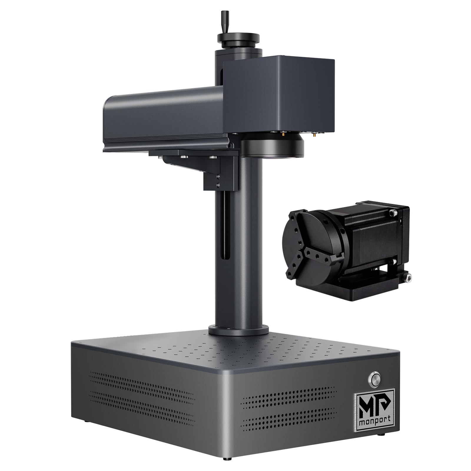 Monport 20W Fiber Laser Engraver＆Rotary Axis,LightBurn Compatible Fiber Laser Marking Machine with 4.3"x4.3" Workbed Red Dot Pointer 100000 Hour Lifespan,Metal Etching Machine for Metal Marking