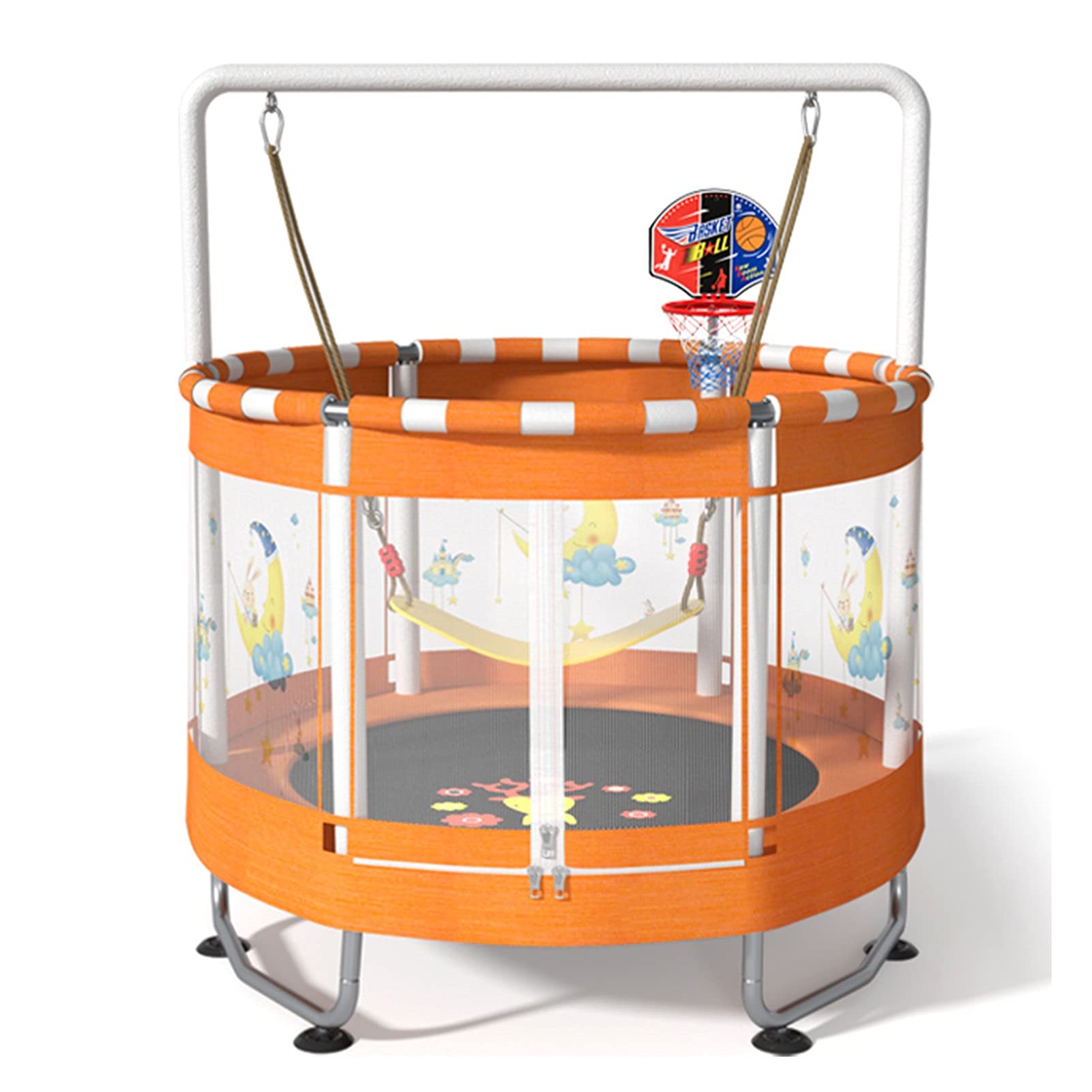 Trampoline for Kids, Indoor & Outdoor Small Toddler Trampoline with Basketball Hoop, Swings, Enclosure, Fitness Rebounder Trampolines for Birthday Gifts for Boy and Girl