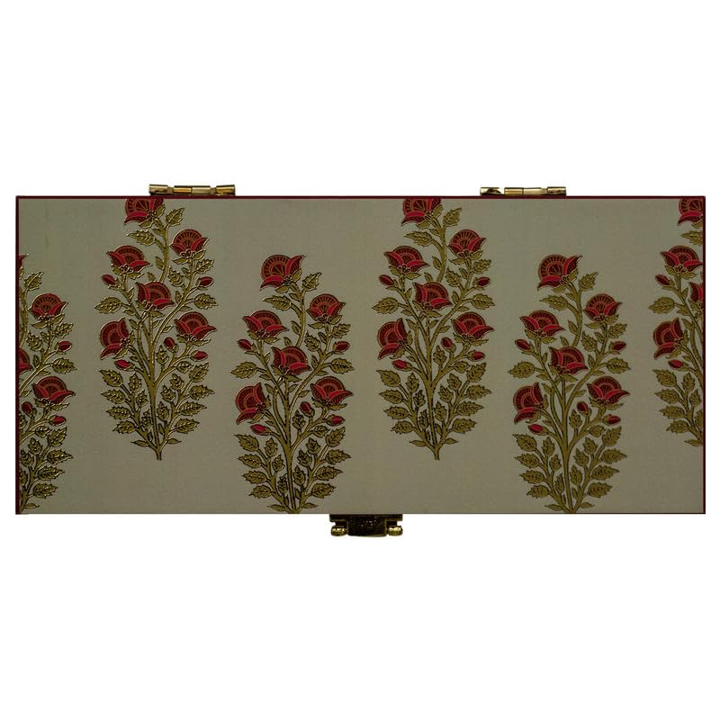 NEHA SINGH BHATIA MDF Covered Box (Ivory, Red & Gold, 18.5x8.5x4 Cm)-image-35