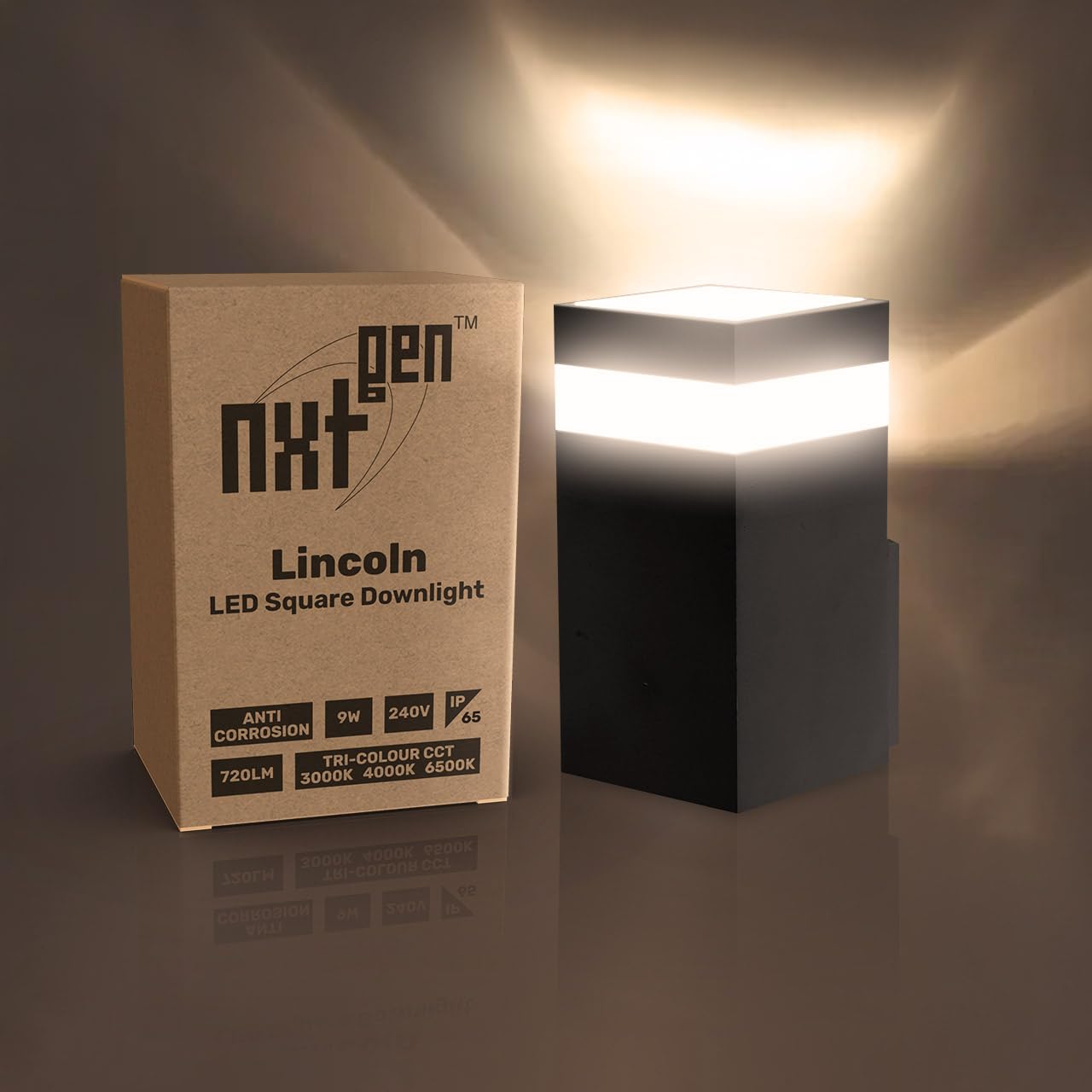 nxt gen Lincoln LED Square Outside Up or Down Wall Lights 9W | Designer IP65 Outdoor Wall Lights | Tri-Colour CCT 3000K 4000K 6500K | Anti-Corrosion LED Outside Lights for Garden, Porch, & Exteriors