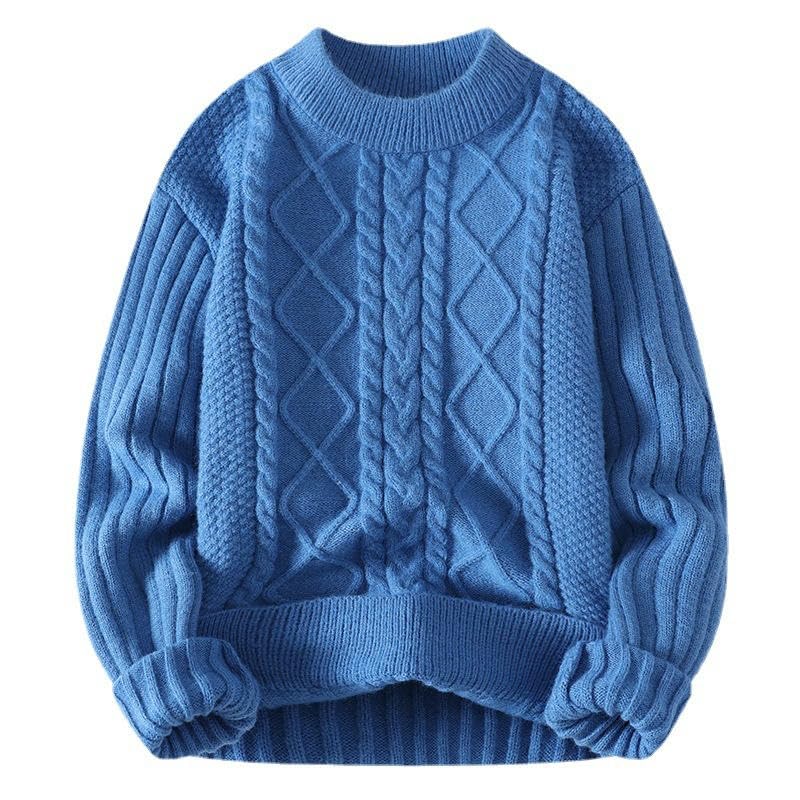 Pull tressé épais pour homme style coréen à col mi-haut - 4