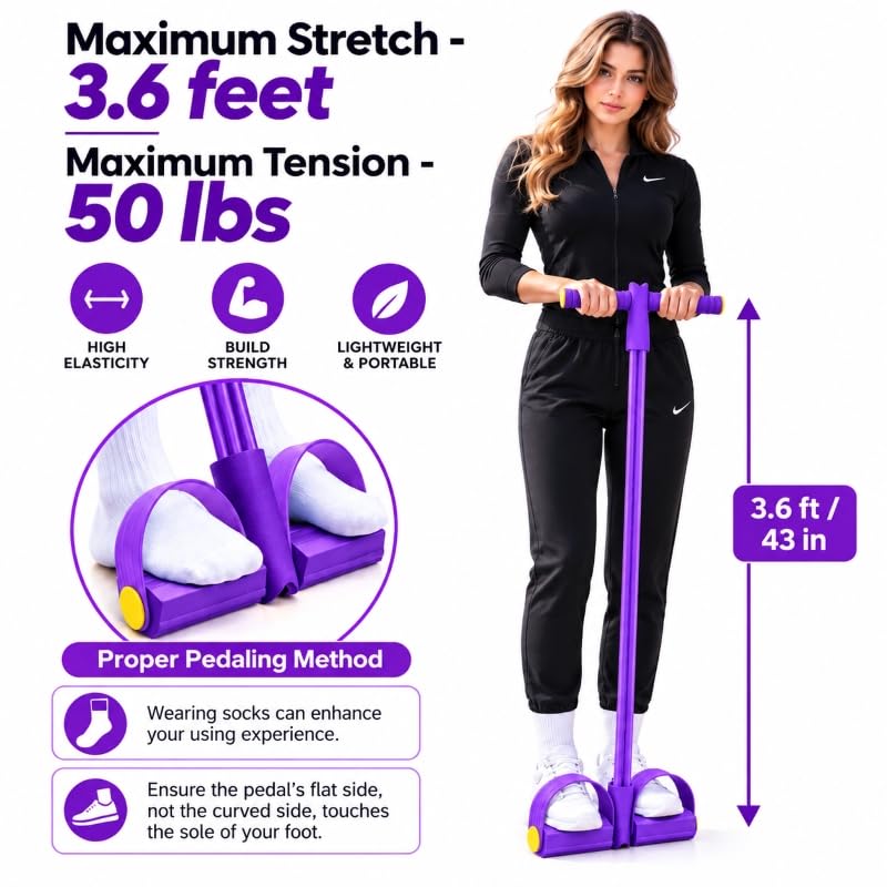 Image of RK Prime Pull Reducer Resistance Band - 4 Tube Yoga Pedal Puller for Tummy, Waist & Full Body Workout | Natural Rubber | Arm & Leg Exercise | Home Gym | Men & Women