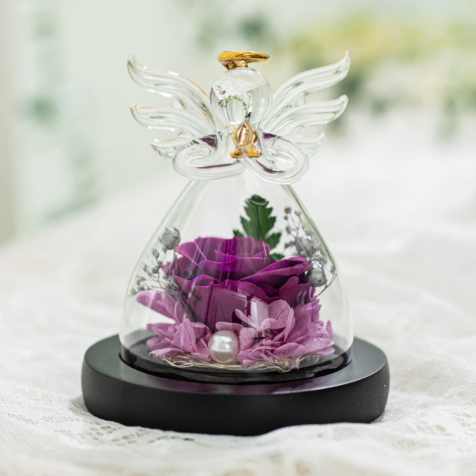 PQSWATER Ewige Rose Mit Engel Figur - Handgefertigte Geschenkidee Für Mama & Frauen