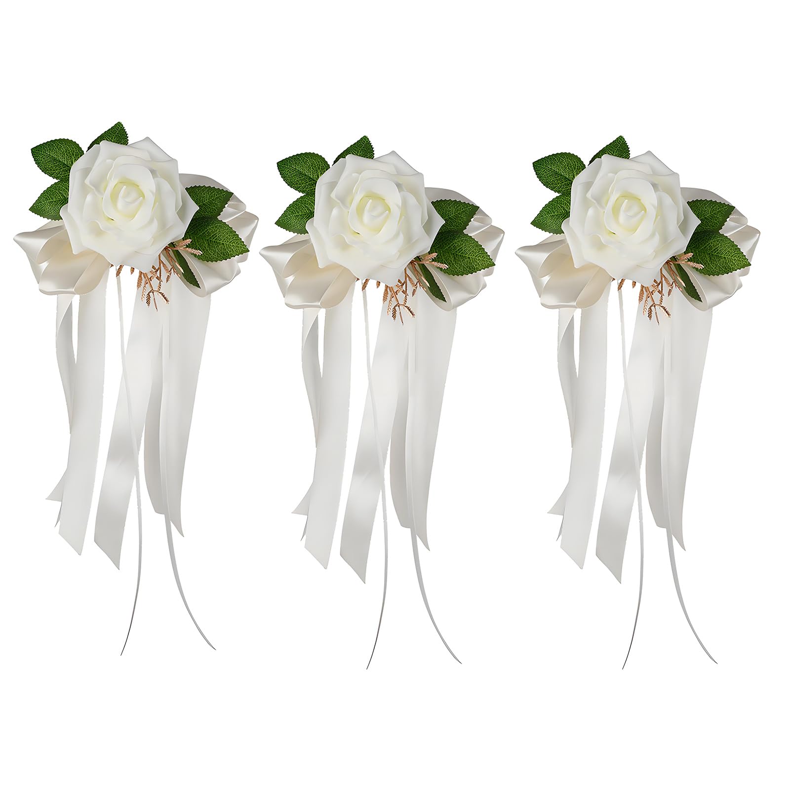 Shntig Beige Car Rose Decoration With Faux Greenery And Ribbon Tails For Wedding, Engagement And Celebration Displays Bridal Car Flower Decor Faux Rose Ceremony Styling Engagement Backdrop Photo Scene