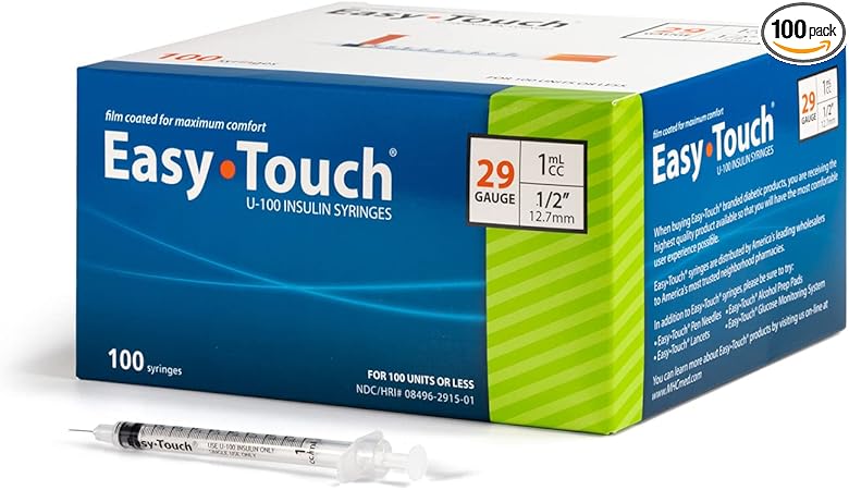 Easytouch u-100 insulin syringe with needle, 29g 1cc 1/2-inch (12…
