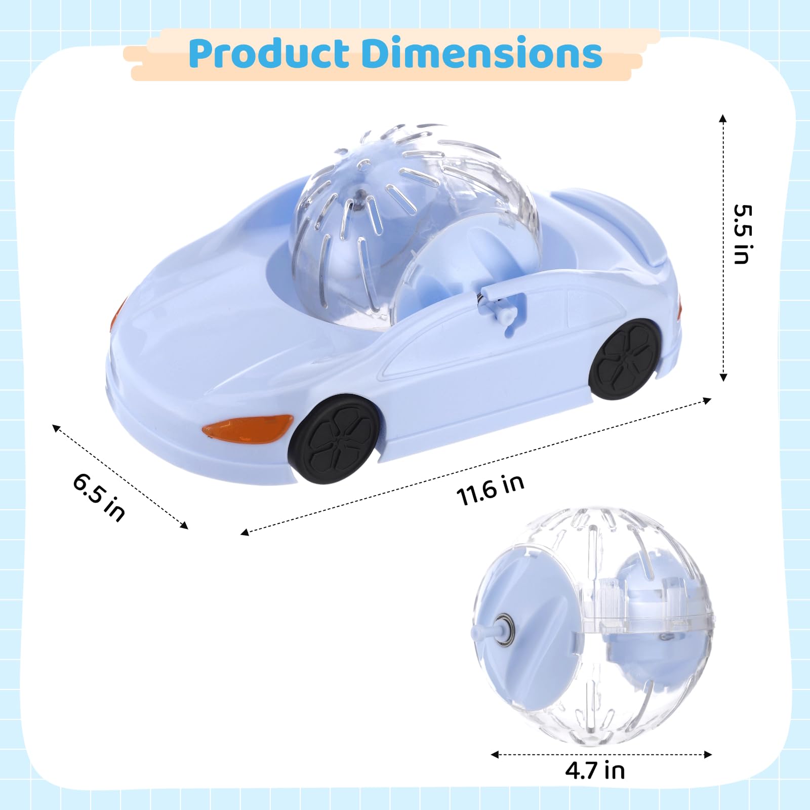 Hamster-Laufrad, Hamster-Auto-Laufkugel mit transparenter Kugel, 3 Modi, Spielzeug für Zwerghamster und Rennmäuse, leise, Stabiler Stand, 360° Sicht, leicht zu reinigen, Blau