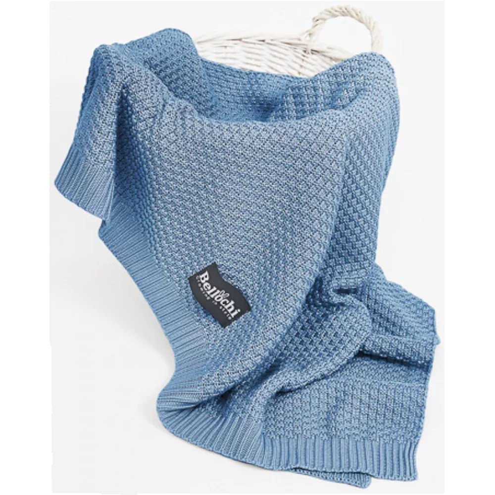 Bellochi Premium Manta de Bambu para Bebe - Acogedor Mantita para Chica o Chico - Suave Aireado Verano Manta Bebe Recien Nacido - Hecha a Mano - 100x80 cm - Blue Star