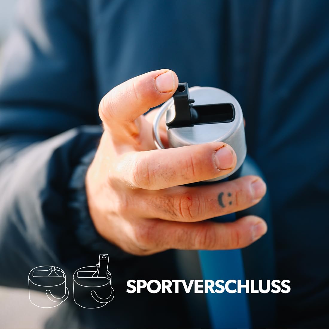 Qwetch - Trinkflasche 600 ml Edelstahl Schwarz Sport Serie - Thermosflasche aus 90% recyceltem Inox mit Sportverschluss - 24h Kalt & 12h Heiß - Isolierflasche, Auslaufsicher, BPA-frei & Kompakt