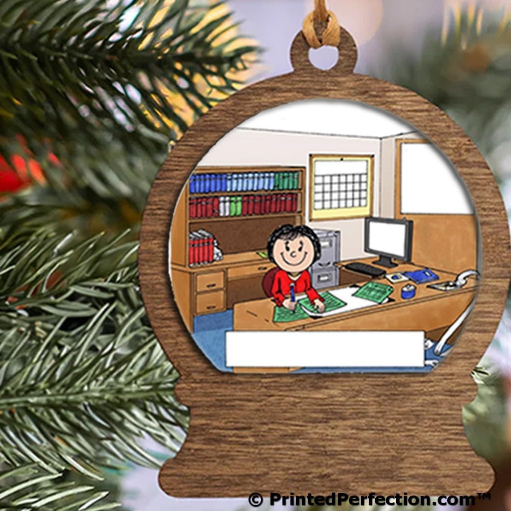 PrintedPerfection.com Personalized Accountant - Female Wooden Snow Globe Shaped Christmas Ornament