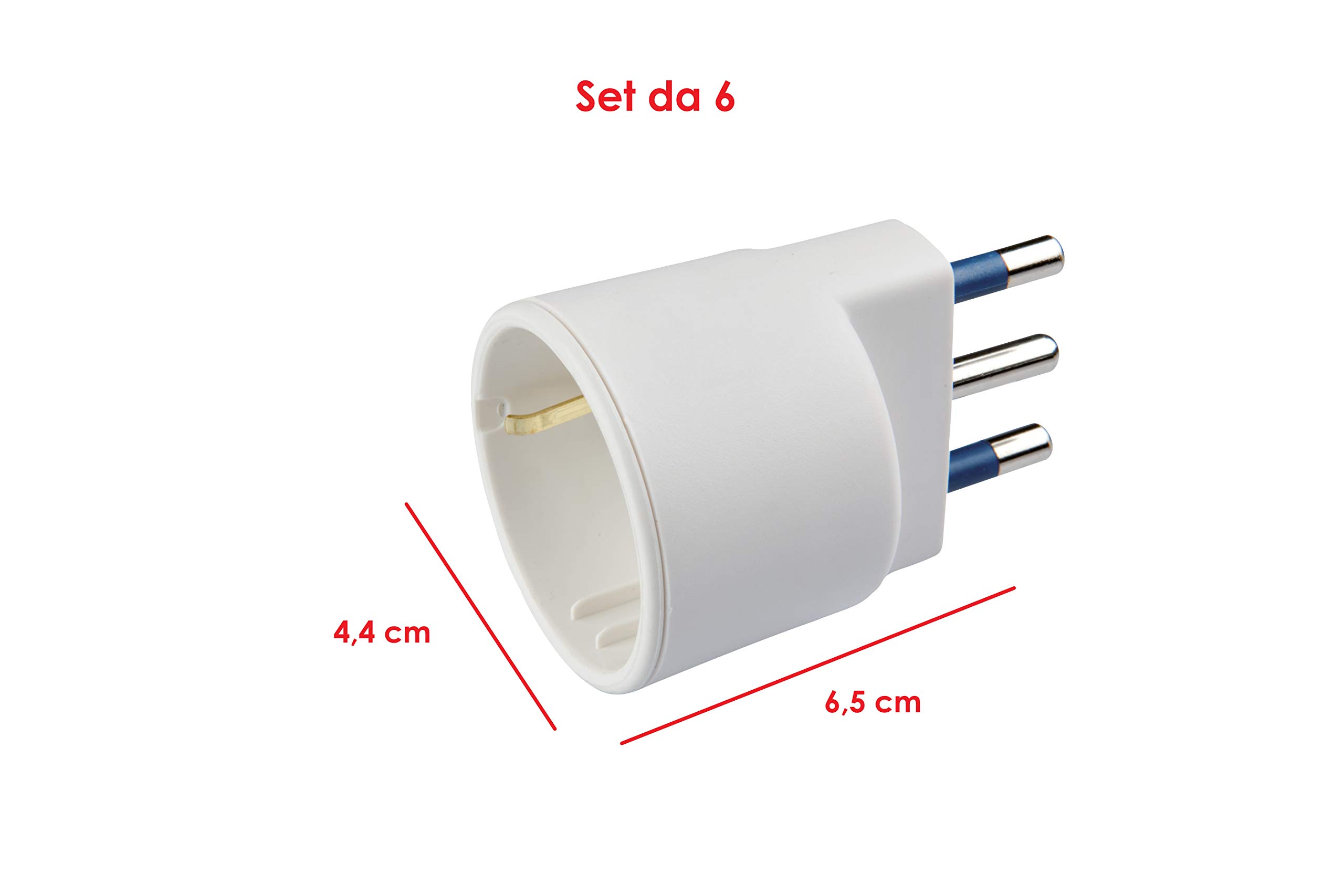 Poly Pool PP0432.6 Set Adattatori Spina Grande, 16A e Presa Standard Tedesca, 6 Pezzi, Bianco