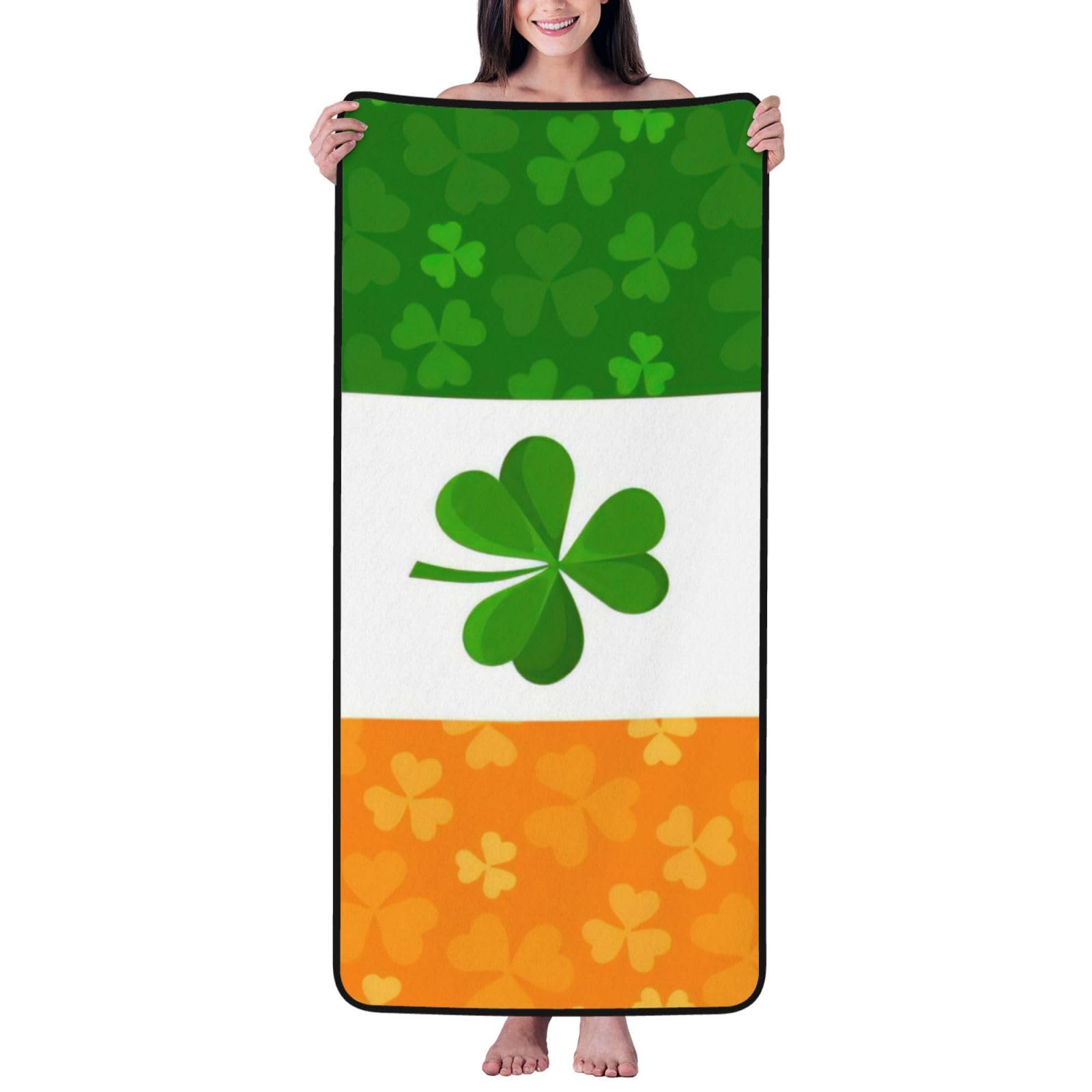 Nimongt Unisex Black Irish Flag Print Lightweight Comfort Coral Velvet Bath Towel Home Bathroom Hotel Spa Beach Travel