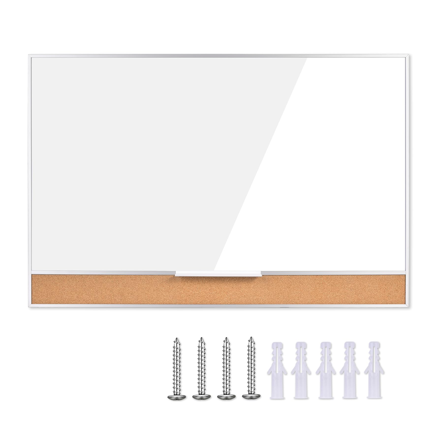 Pizarra blanca de borrado en seco con tablero de corcho para montaje en pared, 24 x 36 pulgadas, marco de aluminio plateado, pizarra blanca magnética de borrado en seco 2-1. MAR6090-LK-WH +