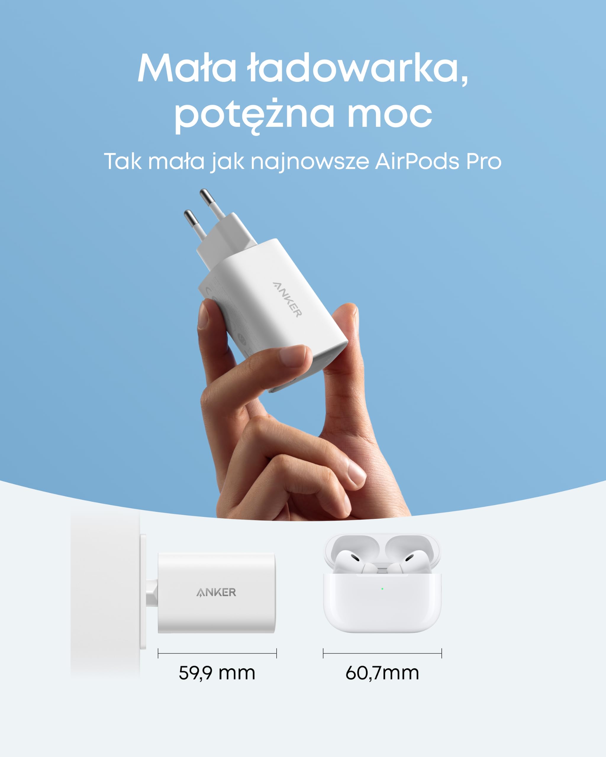 Anker Nano Ładowarka 100 W, Ładowarka 100 W do MacBooka, Zasilacz do MacBooka, iPada, iPhone’a 17/16, Galaxy oraz wszystkich urządzeń USB‑C, w zestawie kabel USB‑C 1,8 m (biały)
