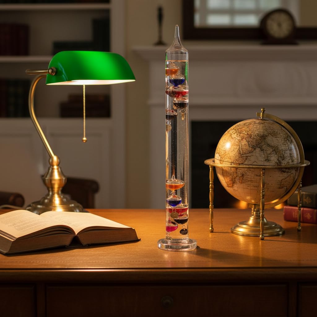 Galileo-Thermometerglasröhre 44 cm, für Außen- oder Innenraum, analoge, schwimmende Kugeln
