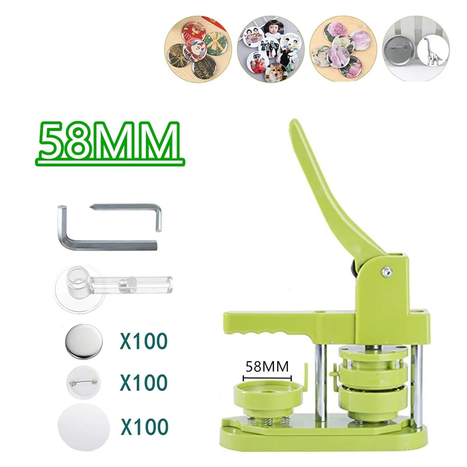 Distintivo Pin Button Maker Machine Distintivi Fai da Te Set 25MM-58MM Button Punch Press Maker Machine Button Parts + Circle Cutter(58MM Set Rotating)