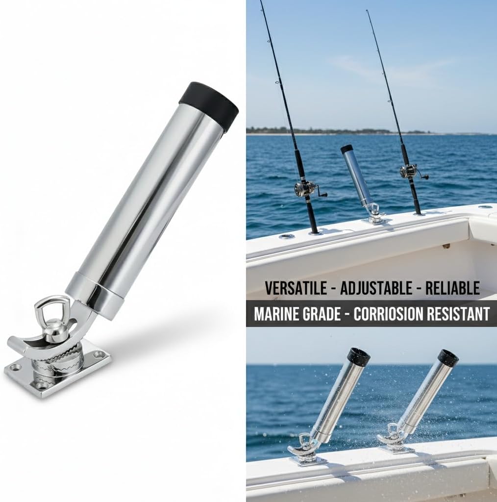 Stainless Steel Fishing Rod Holder, 360 Degree Adjustable Deck Mount for Marine Boat Yatch