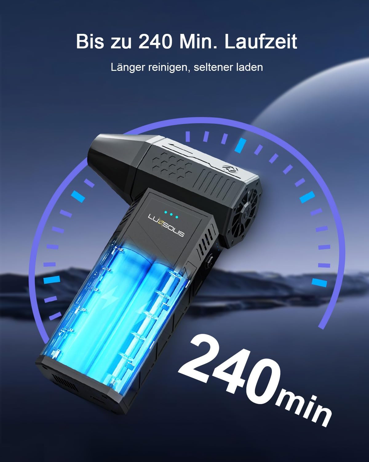 LUXSOLIS X3 Mini Turbo Fan Elektrischer Staubbläser Akku 110000 U/min 3 Stufen USB-C 4 Düsen