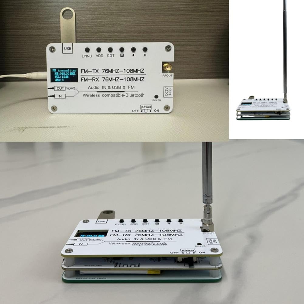 Trasmettitore FM stereo con Bluetooth, frequenza regolabile da 76 a 108 MHz e display OLED, per trasmissione campus e sistemi radio DSP